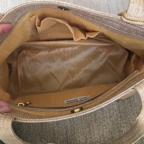 NEW DAVID JEFFREY Neutral Tote Handbag Double Handles Tassel Exterior Zip Pocket